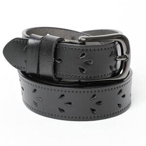 Black Genuine Leather Belt Petal Cut-Out